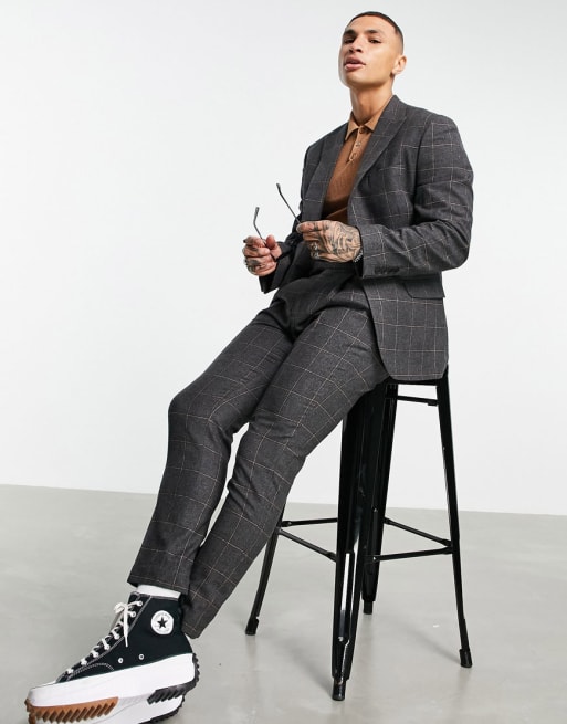 ASOS DESIGN suit in wool mix check in gray