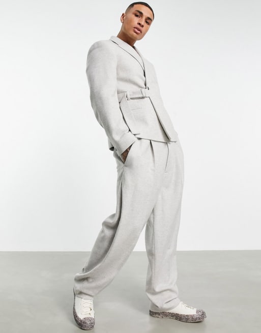 ASOS DESIGN suit with belt in gray twill