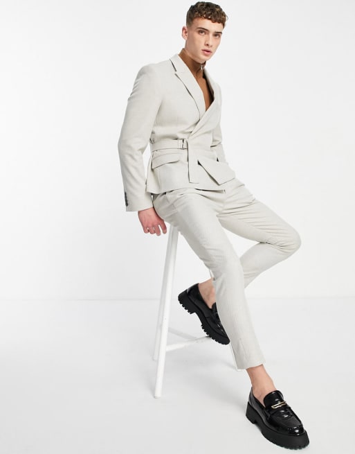 ASOS DESIGN suit with belt in gray twill