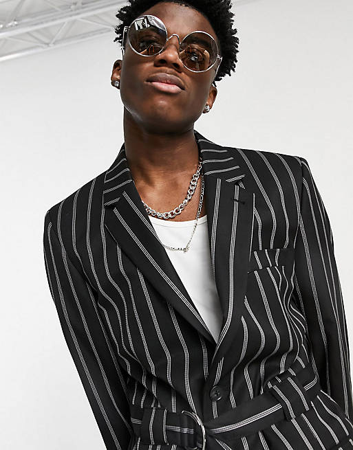 ASOS DESIGN suit with stripe in black