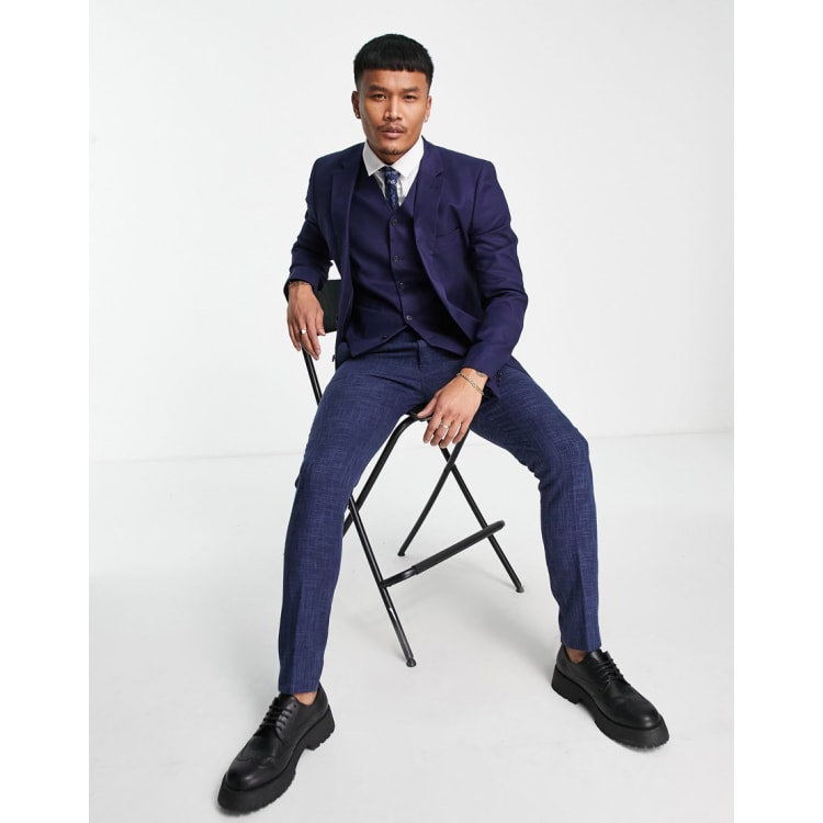 Navy blue discount linen suit wedding