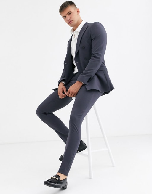 ASOS DESIGN super skinny double breasted suit in black slate