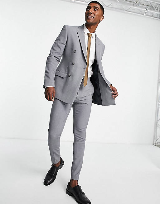 ASOS DESIGN super skinny double breasted suit in gray