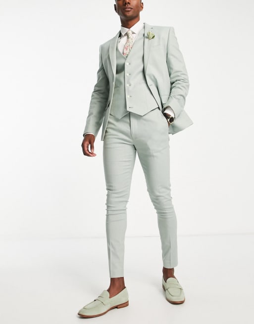 ASOS DESIGN super skinny linen mix suit in green