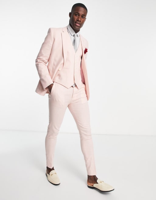 ASOS DESIGN super skinny linen mix suit in pink