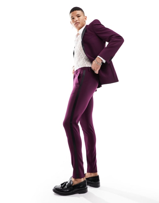 ASOS DESIGN super skinny purple tuxedo suit