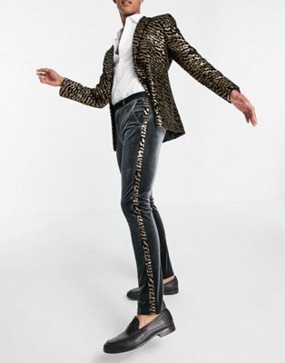 ASOS DESIGN super skinny satin animal sequin stripe trousers in black
