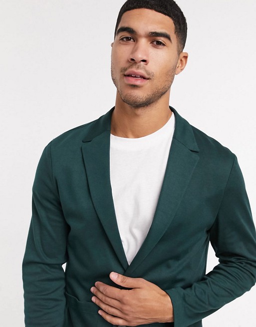 ASOS DESIGN super skinny soft tailored suit trousers in jersey in bottle green