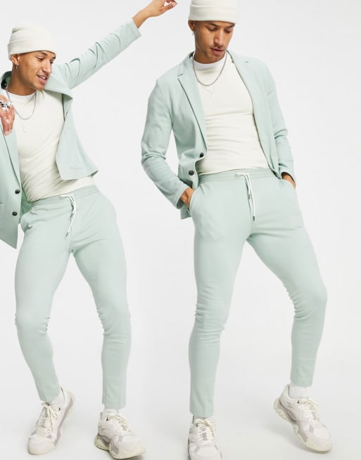 ASOS DESIGN super skinny soft tailored suit in mint green jersey
