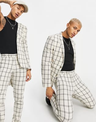 ASOS DESIGN super skinny suit in beige grid check