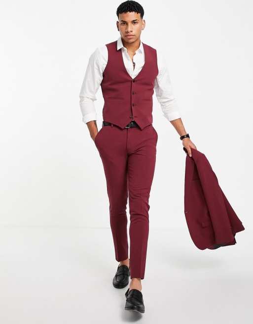 ASOS DESIGN super skinny waistcoat in burgundy