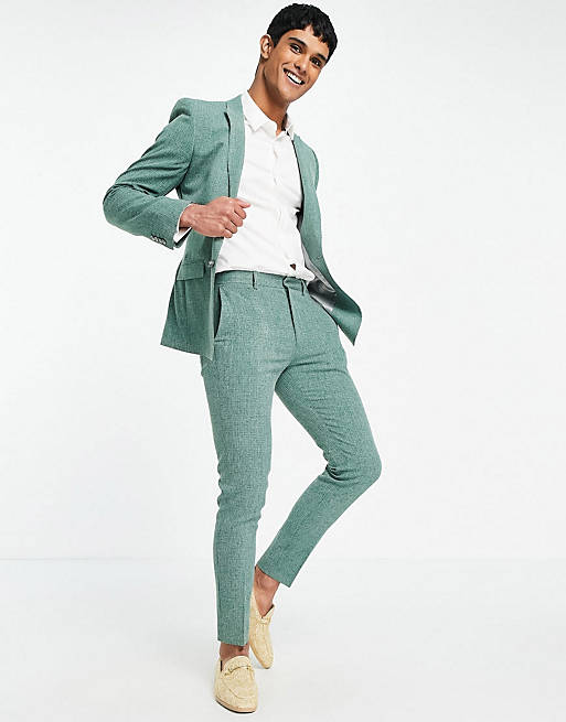 ASOS DESIGN wedding super skinny suit jacket in forest green crosshatch