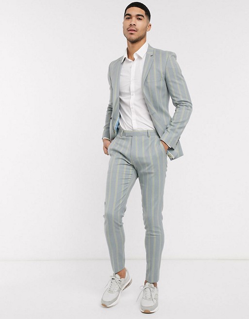 ASOS DESIGN super skinny suit in ice grey and yellow bold stripe