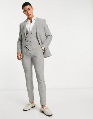 ASOS DESIGN super skinny waistcoat in khaki dogstooth