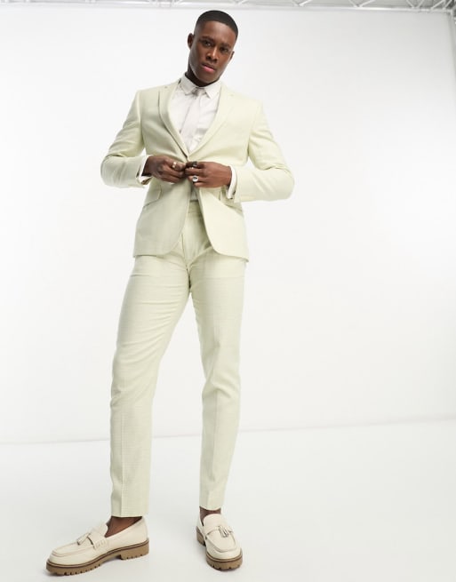 ASOS DESIGN super skinny suit in linen in puppytooth check in green