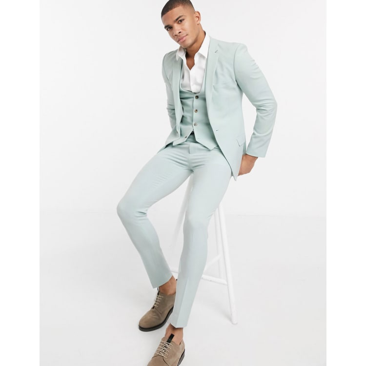 Men's Pastel Mint Green Skinny Fit Suit Vest Tappered Leg M370SK-03