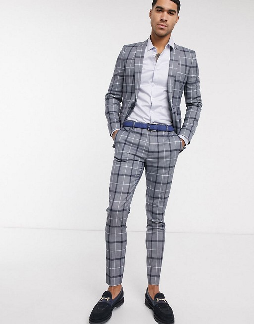 ASOS DESIGN super skinny suit in navy and white bold check