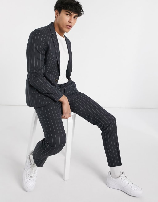 ASOS DESIGN super skinny suit in navy wide pinstripe