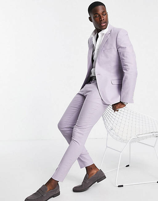 ASOS DESIGN super skinny suit in pastel lilac cotton linen