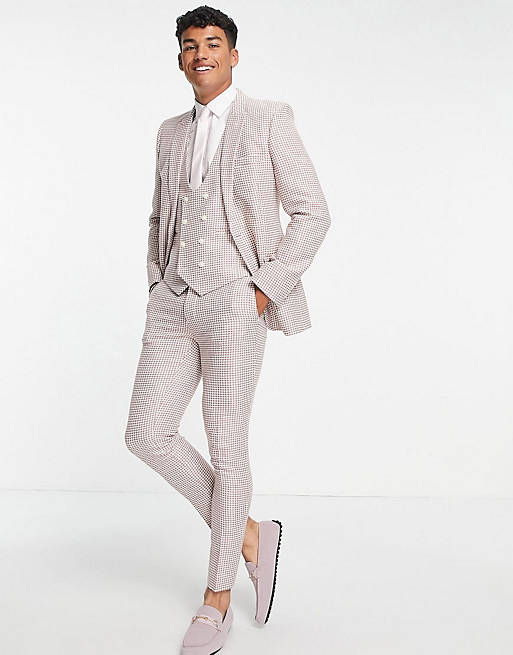ASOS DESIGN super skinny suit in pink dogtooth