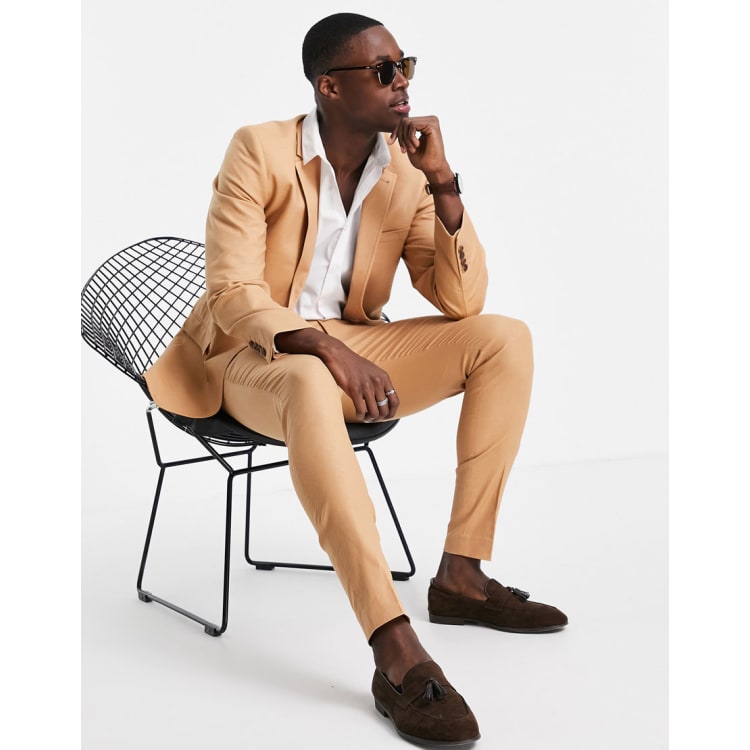 Tan skinny suit sale