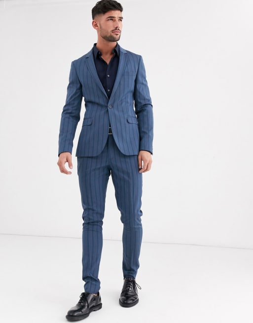 ASOS DESIGN super skinny suit in tonal bold stripe in blue