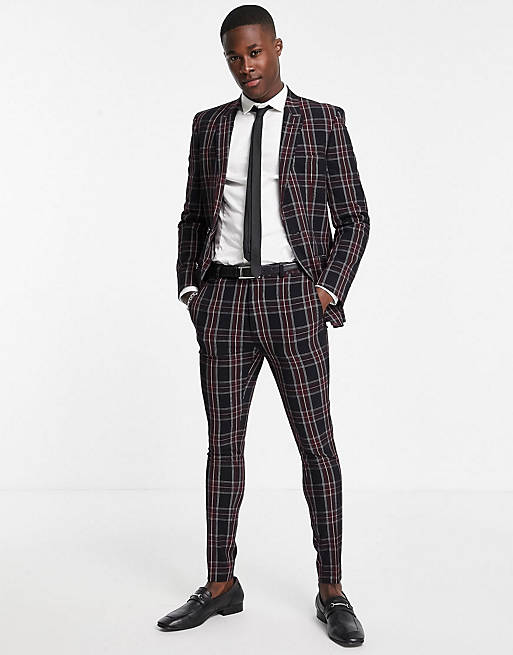 ASOS DESIGN super skinny suit trousers with tartan check in black