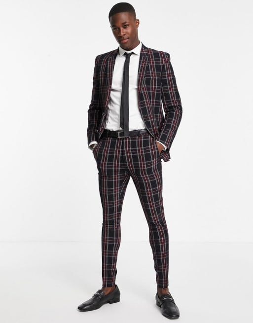 ASOS DESIGN super skinny suit with tartan check in black