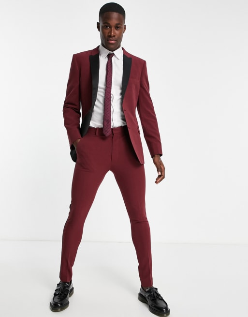 Burgundy suit jacket hot sale with black lapel