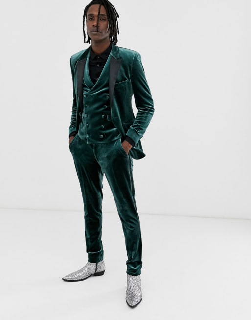 Asos green shop velvet suit