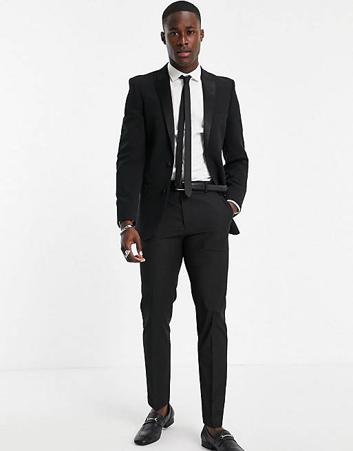 ASOS DESIGN super skinny tuxedo suit in black