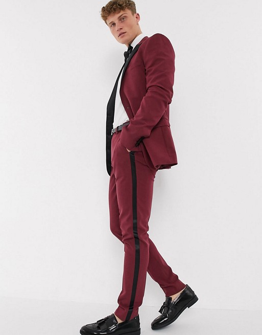 ASOS DESIGN  super skinny tuxedo suit in burgundy