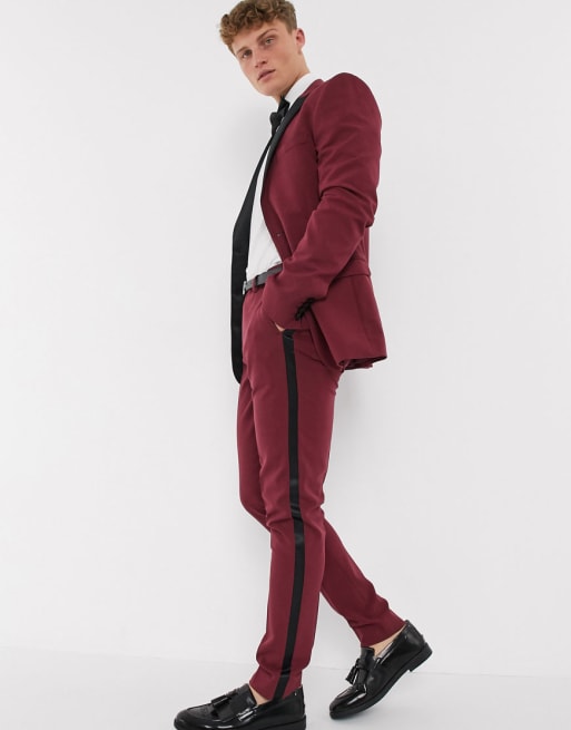 ASOS DESIGN slim tuxedo suit in burgundy