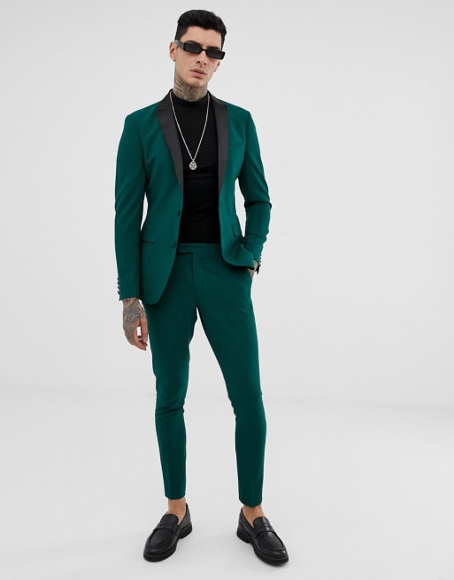 ASOS DESIGN super skinny tuxedo suit in jasper green