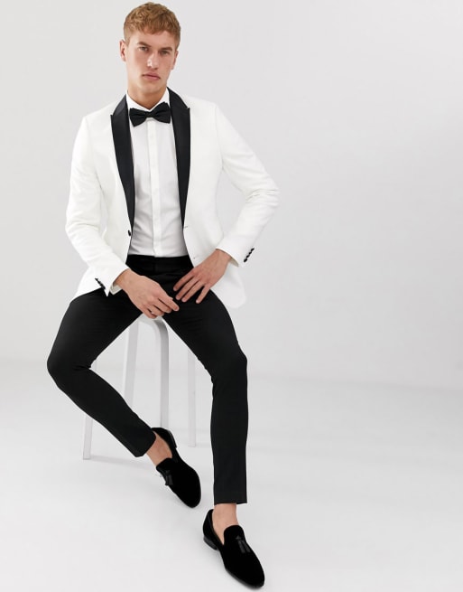 ASOS DESIGN super skinny tuxedo suit in white with black lapel