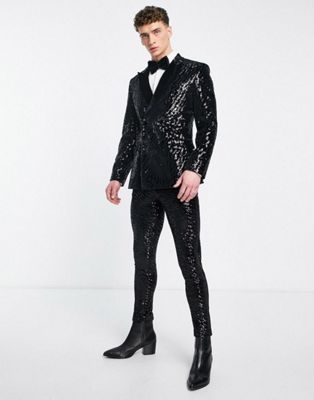 ASOS DESIGN super skinny velvet  sequin suit