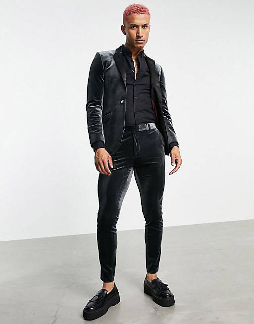 ASOS DESIGN super skinny velvet suit in black