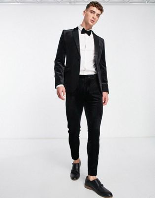 ASOS DESIGN super skinny velvet tuxedo suit in black | ASOS