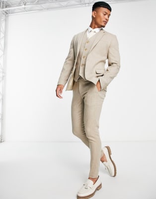 ASOS DESIGN super skinny wool mix suit jacket in beige tweed