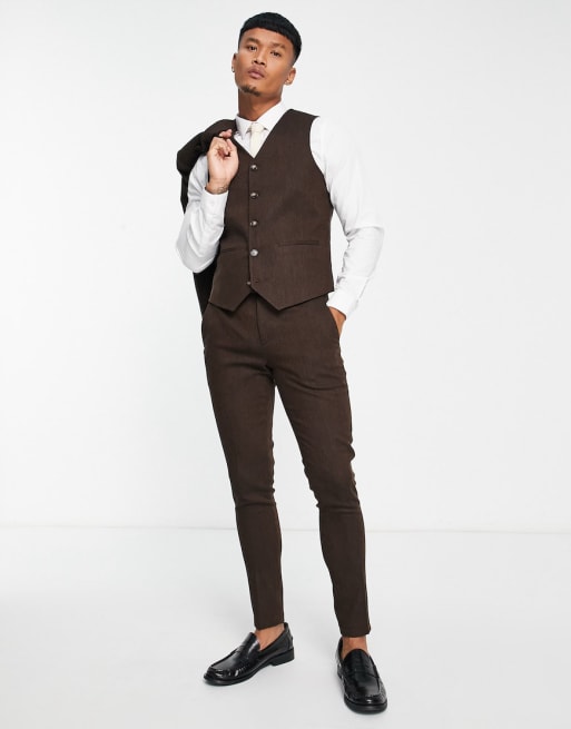 ASOS DESIGN super skinny wool mix suit in brown tweed