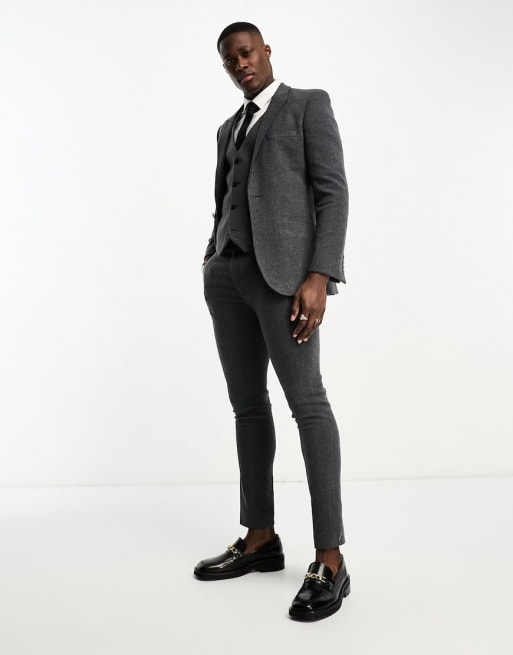 Asos Design Super Skinny Wool Mix Suit In Herringbone In Charcoal Asos 6031