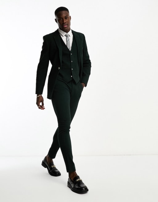 ASOS DESIGN super skinny wool mix suit in herringbone in green