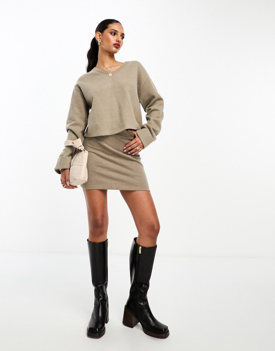 Object super soft longline high neck sweater with seam detail in cream