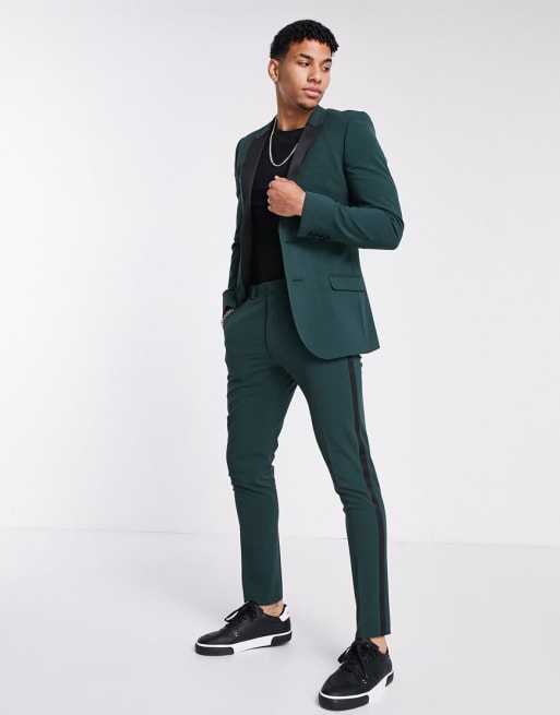 ASOS DESIGN – Superenge Smoking-Anzugjacke in Dunkelgrün