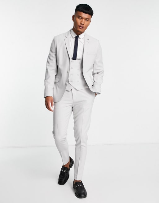 ASOS DESIGN - Superskinny bruiloftskostuum met micro-textuur in grijs