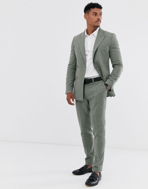 ASOS DESIGN - Superskinny double-breasted colbert van wolmix met kleine ruitjes in groen