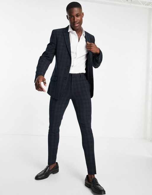 ASOS DESIGN - Superskinny habitjakke i blackwatch skotsktern
