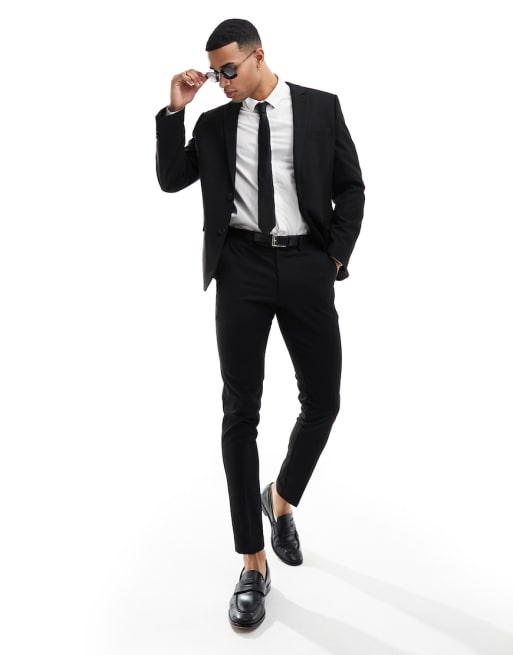 ASOS DESIGN – Svart, skinny kostym i twill