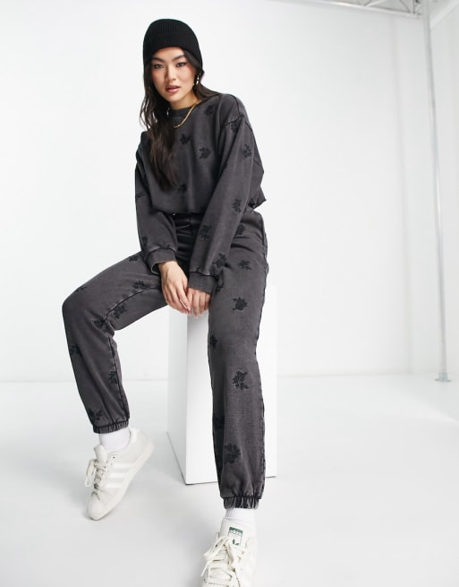 ASOS DESIGN sweatpants & sweatshirt set with floral embroidery in