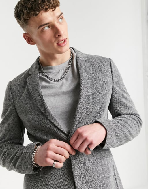 ASOS DESIGN – Szary obcisły garnitur z miękkiego teksturowanego materiału